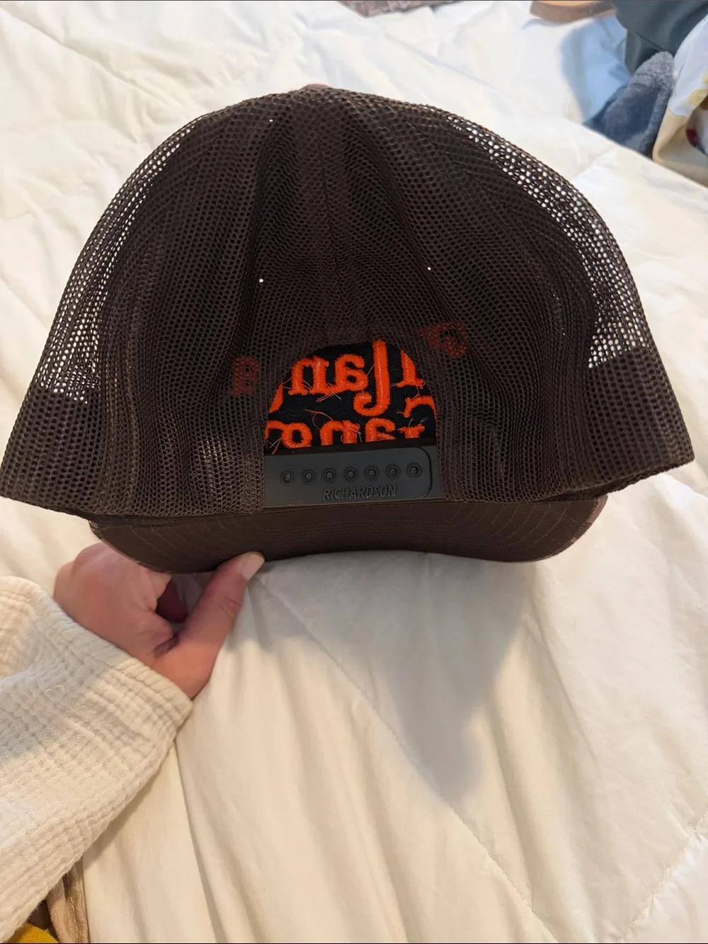 Mama Gang Camo Trucker Hat with Orange Embroidery